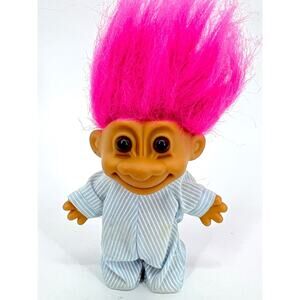 Vintage Russ Lucky Troll Doll with Pajamas Pink Hair Brown Eyes